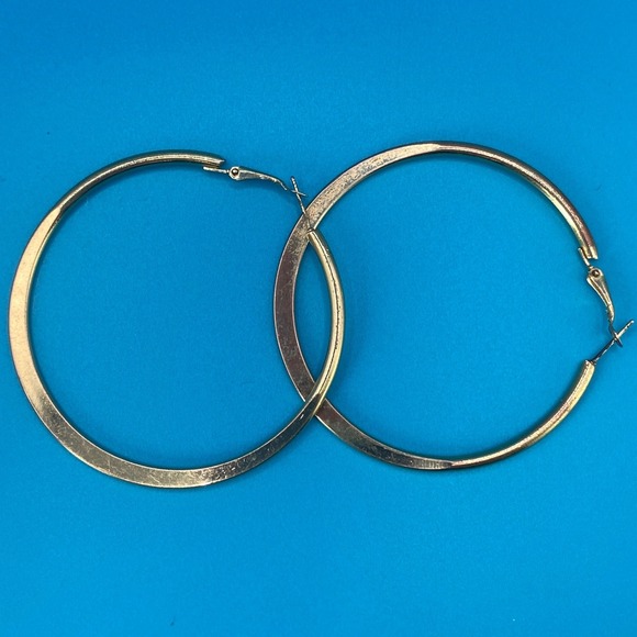 Gold Tone Jewelry Lot Curb Chain Necklace Large Flat Hoop Earrings Enamel Brooch - Picture 4 of 9